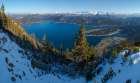 The view from Mt-Fahrenberg-Kopf towards lake Walchensee and Karwendel mountain range during winter Art Print